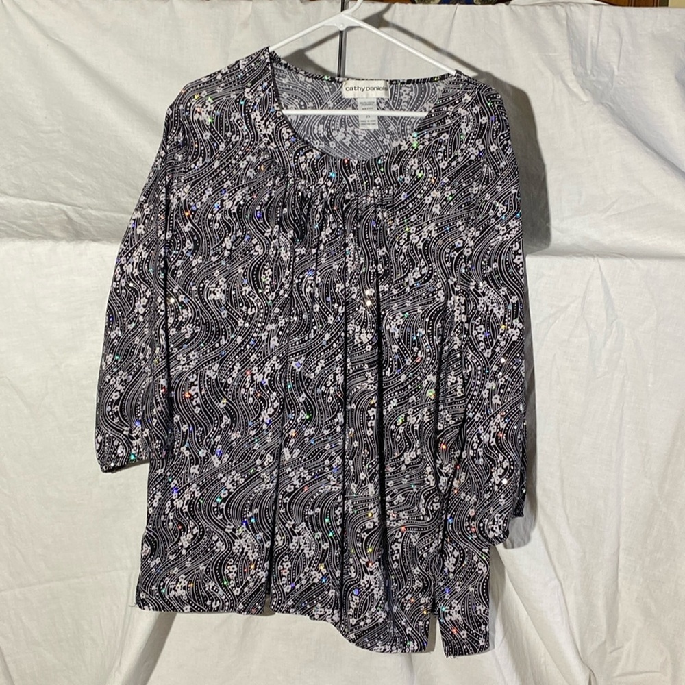 Cathy Daniels 2x Spandex Top Black w/ White with sequins throughout